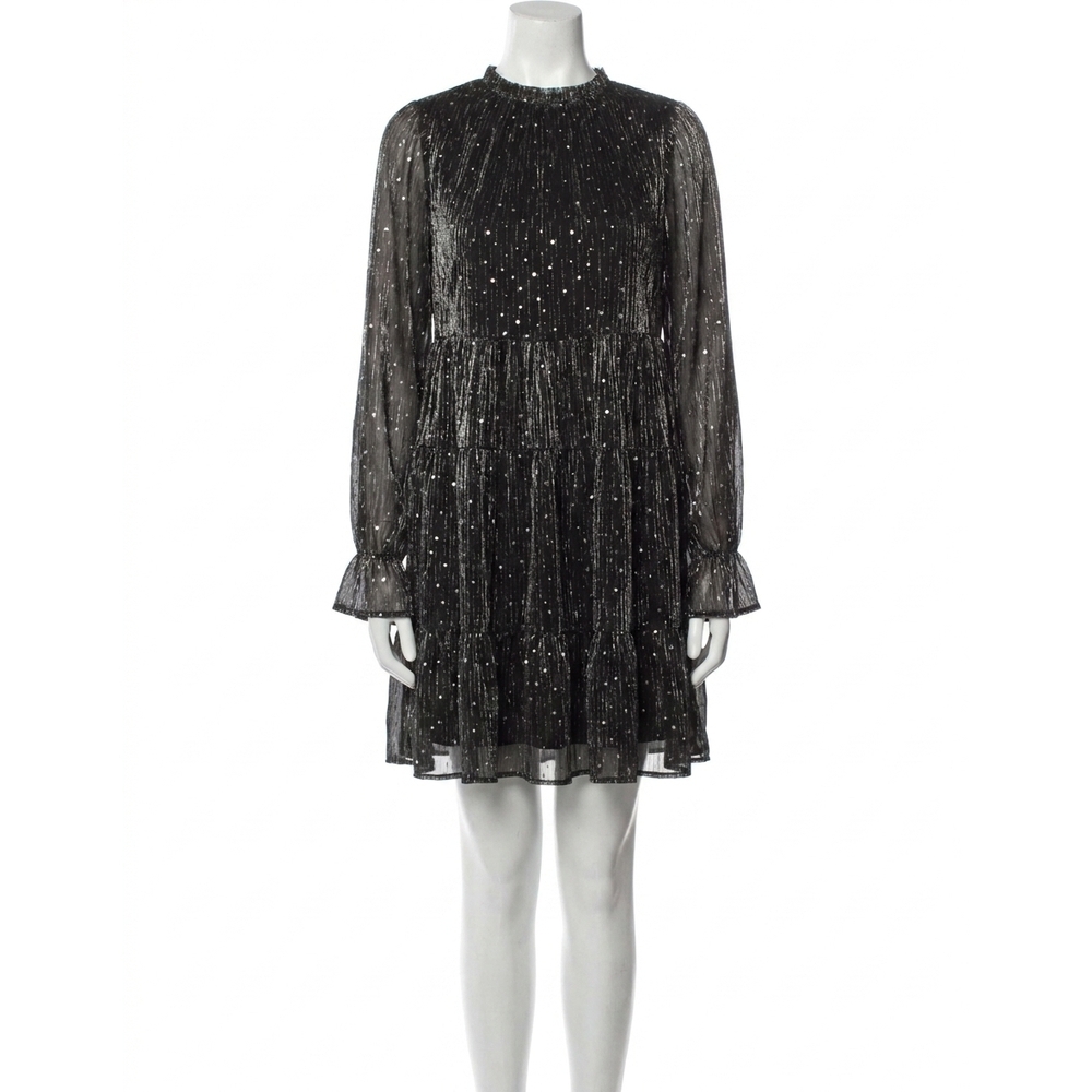 NEW UMGEE rhinestone embellished tiered metallic dress in black